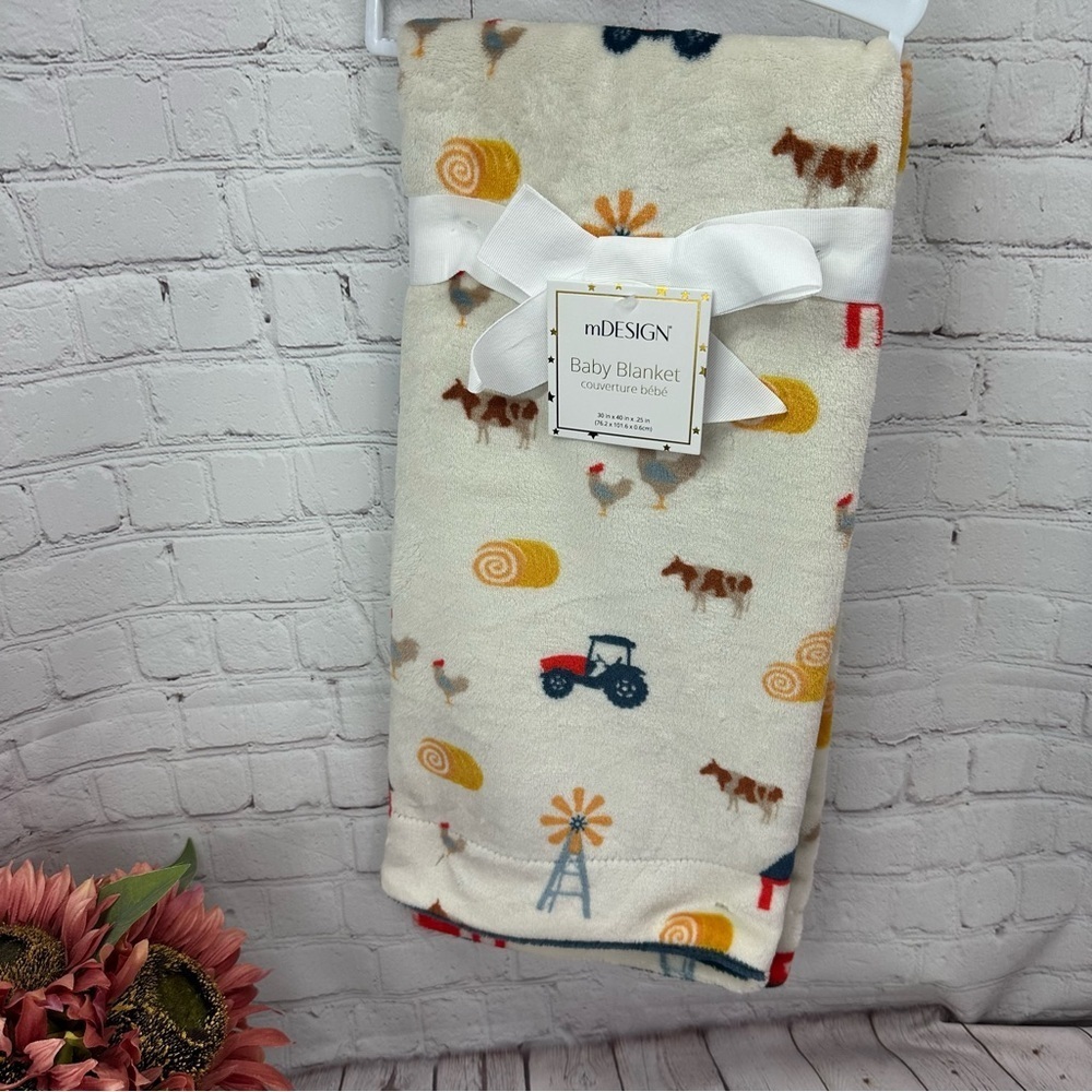 NWT mDesign farm themed Baby Blanket tractor cow hay bale windmill barn chicken